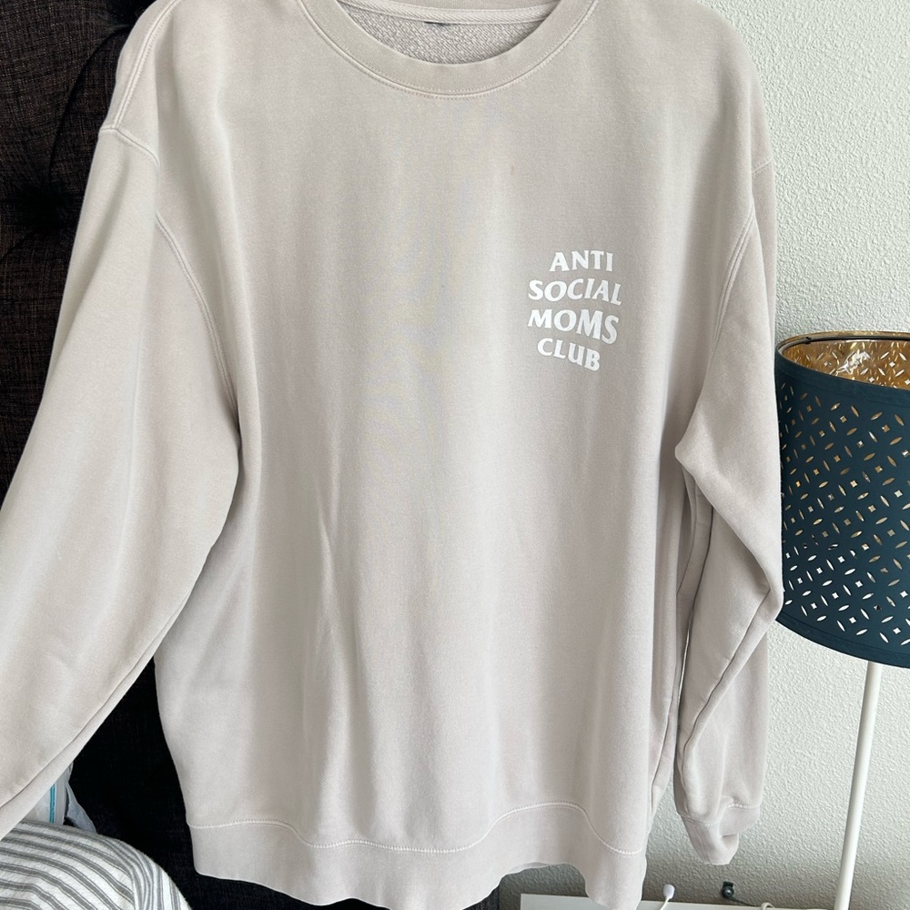 Hubs and Hers Anti Social Moms Club Beige Crewneck Sweatshirt